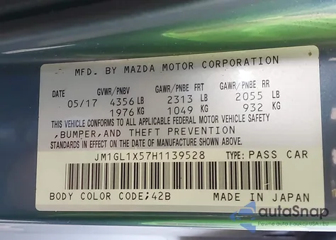 2017 Mazda Mazda6 Grand Touring z USA, uszkodzony, nr VIN JM1GL1X57H1139528